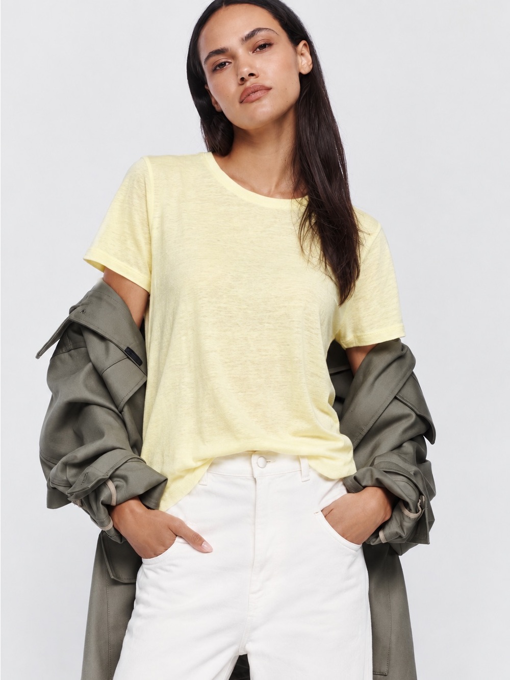 NWT Eileen Fisher Organic Linen Crewneck Boxy T-Shirt Yellow Sz L